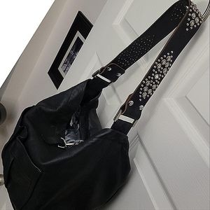 Vintage Tylie Malibu black leather & studded hobo handbag